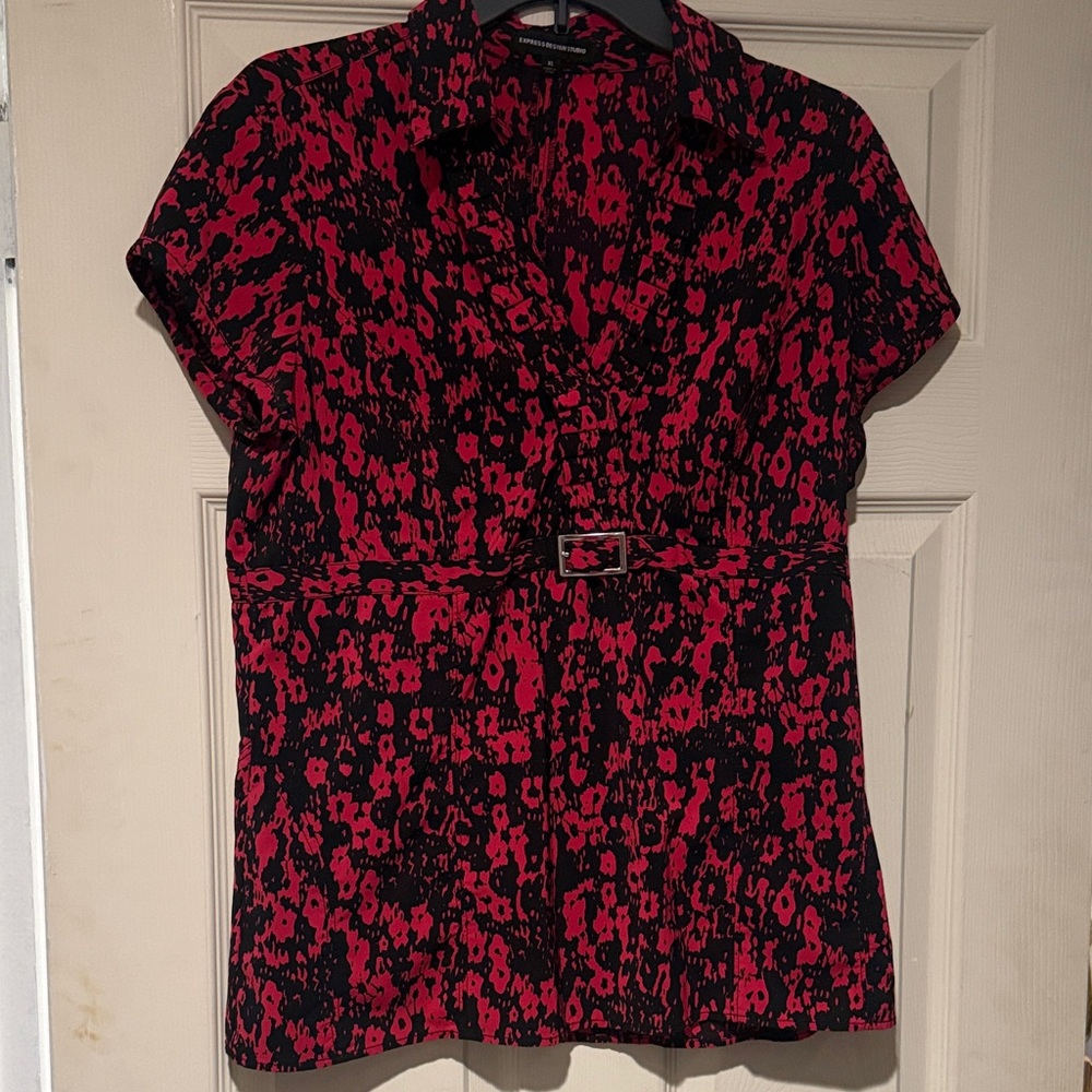 Express Vibrant pink and Black Blouse
